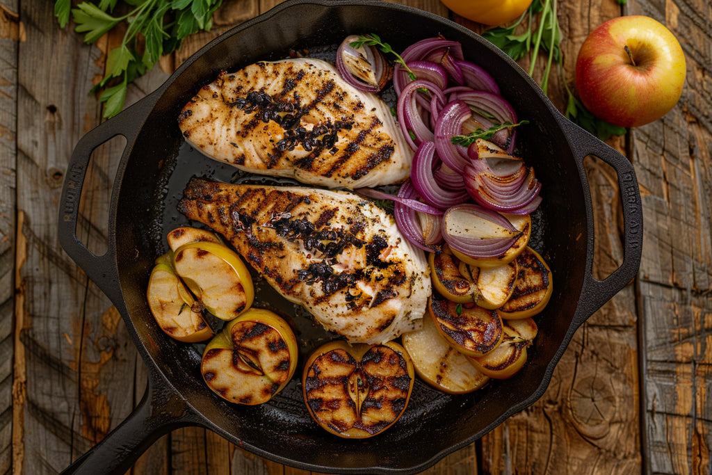 🐟 Pan-Seared Fish with Caramelized Apples, Onions & Maestro Kitchen Chile Crunch