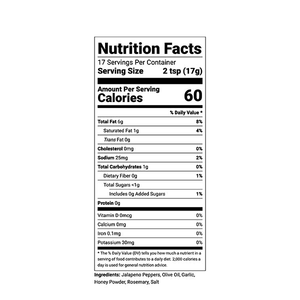 jalapeno honey chili oil nutritional facts